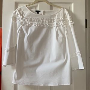 NWT-Talbots white blouse 3/4 sleeves with ruffles in the front and sleeves